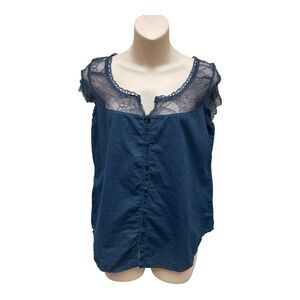 Abercrombie & Fitch Navy Blue Lace Button Up Blouse Size S Romantic Feminine EUC